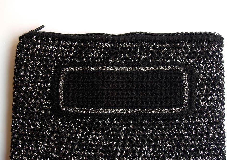 clutch silver black bolso de chrochet negro y plata